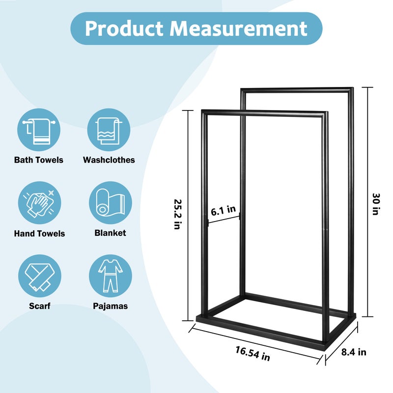 DECLUTTR Free Standing Towel Rack, 2 Tier Towel Racks for Bathroom with Storage Shelves, Modern Outdoor Standing Towel Drying Rack for Poolside, Black Blanket Rack Holder, DECLUTTR - Image 2